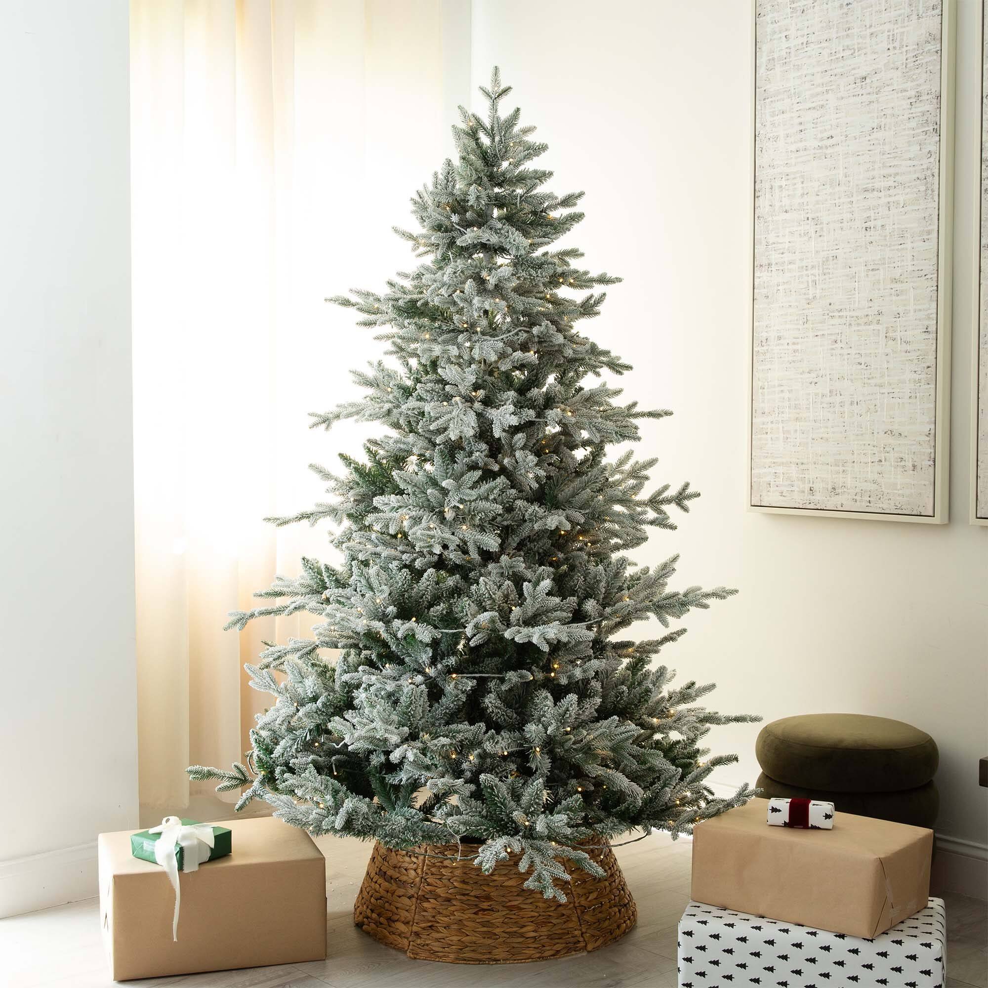 7ft. Pre-Lit Flocked Fir Artificial Christmas Tree, Warm White LED Lights